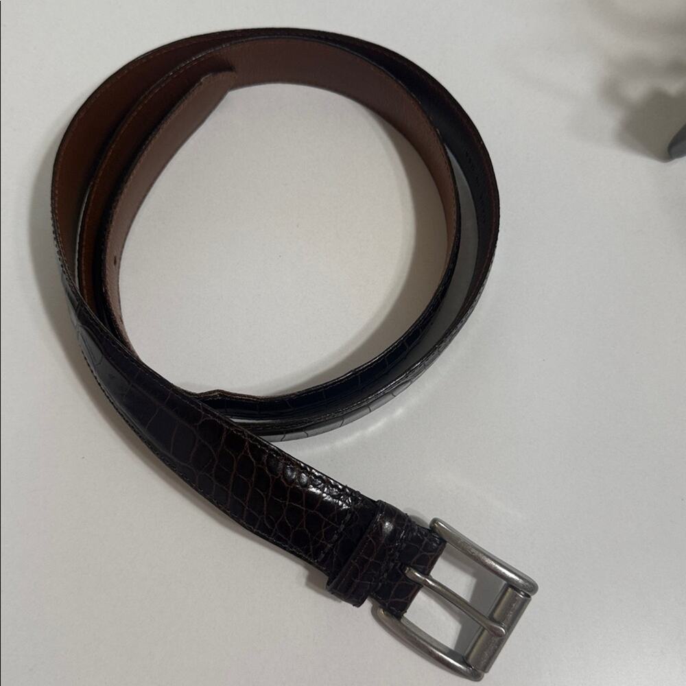 Polo Ralph Lauren Men's Brown Leather Croc Embossed Belt Size 44